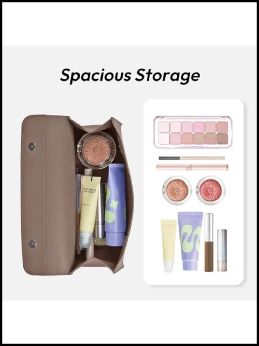 PU Leather Cosmetic Bag: Travel Toiletry Pouch Makeup Organizer Brush Holder